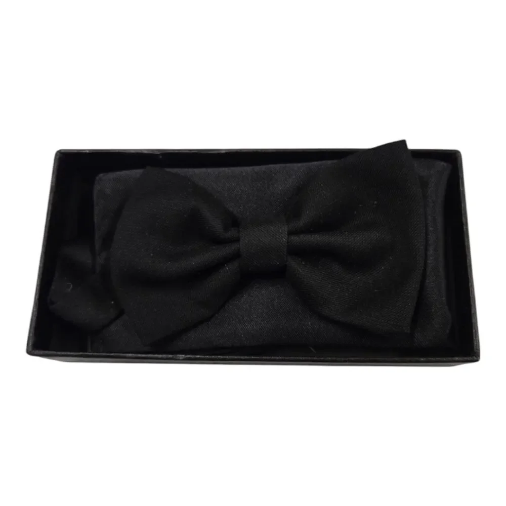Kids Black Bow Tie and Pocket Square Set